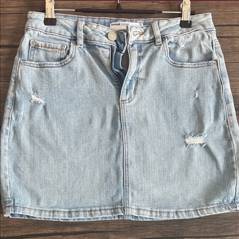 Garage Light Blue Distressed Denim Mini Skirt